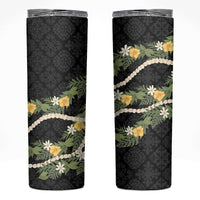 Puakenikeni Anthurium Pikake Lei Skinny Tumbler Hawaiian Quilt Pattern LT9 Black - Polynesian Pride
