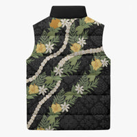 Puakenikeni Anthurium Pikake Lei Sleeveless Puffer Jacket Hawaiian Quilt Pattern