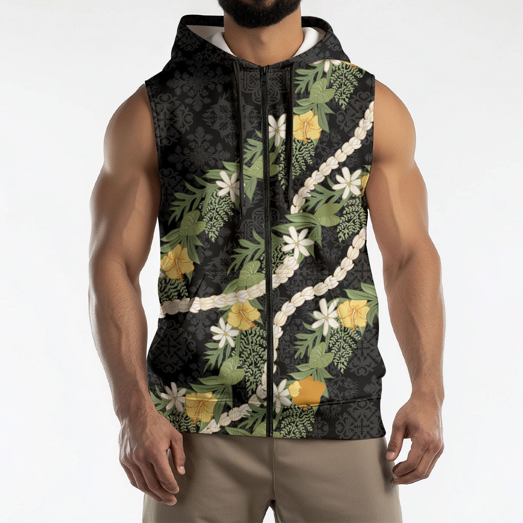 Puakenikeni Anthurium Pikake Lei Sleeveless Zip Hoodie Hawaiian Quilt Pattern LT9 - Polynesian Pride