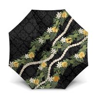 Puakenikeni Anthurium Pikake Lei Umbrella Hawaiian Quilt Pattern LT9 One Size Folded 11.42 inch Opened Diameter 37.4 inch Black - Polynesian Pride