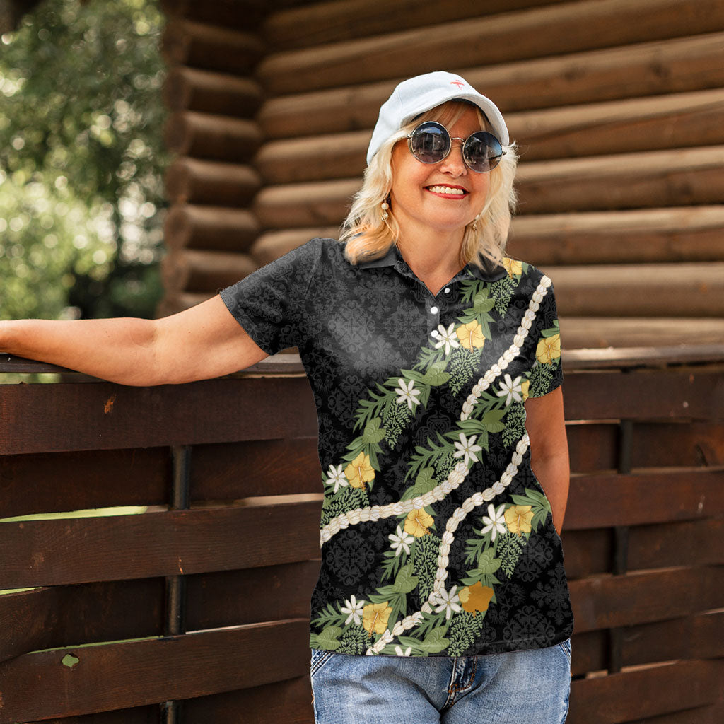 Puakenikeni Anthurium Pikake Lei Women Polo Shirt Hawaiian Quilt Pattern