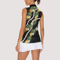 Puakenikeni Anthurium Pikake Lei Women Sleeveless Polo Shirt Hawaiian Quilt Pattern