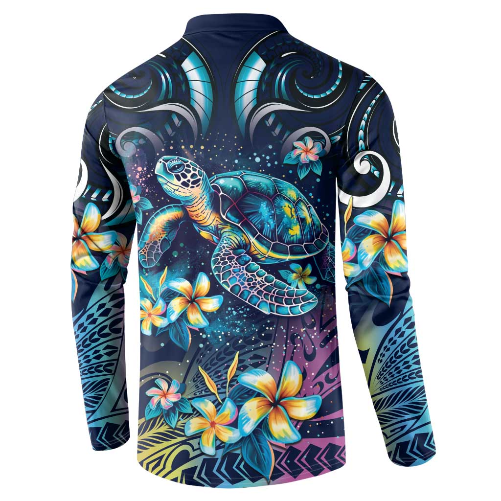 Plumeria Turtles Traditional Tribal Button Sweatshirt
