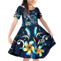 Plumeria Turtles Traditional Tribal Family Matching Off Shoulder Short Dress and Hawaiian Shirt