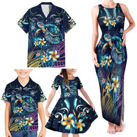 Plumeria Turtles Traditional Tribal Family Matching Tank Maxi Dress and Hawaiian Shirt