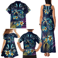 Plumeria Turtles Traditional Tribal Family Matching Tank Maxi Dress and Hawaiian Shirt