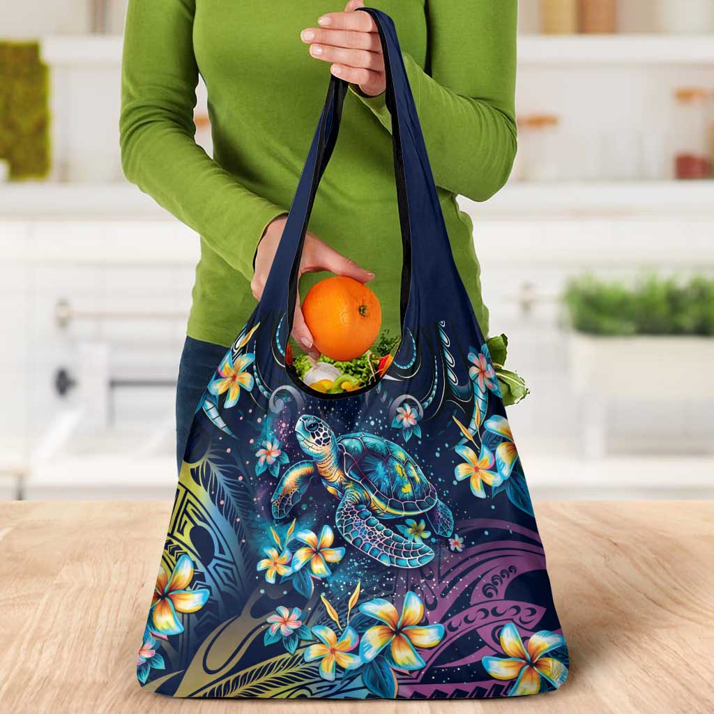 Plumeria Turtles Traditional Tribal Grocery Bag