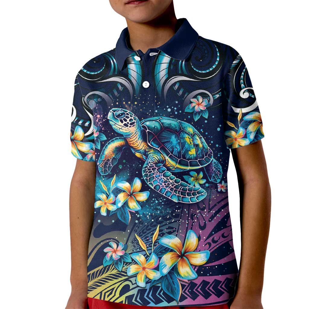 Plumeria Turtles Traditional Tribal Kid Polo Shirt