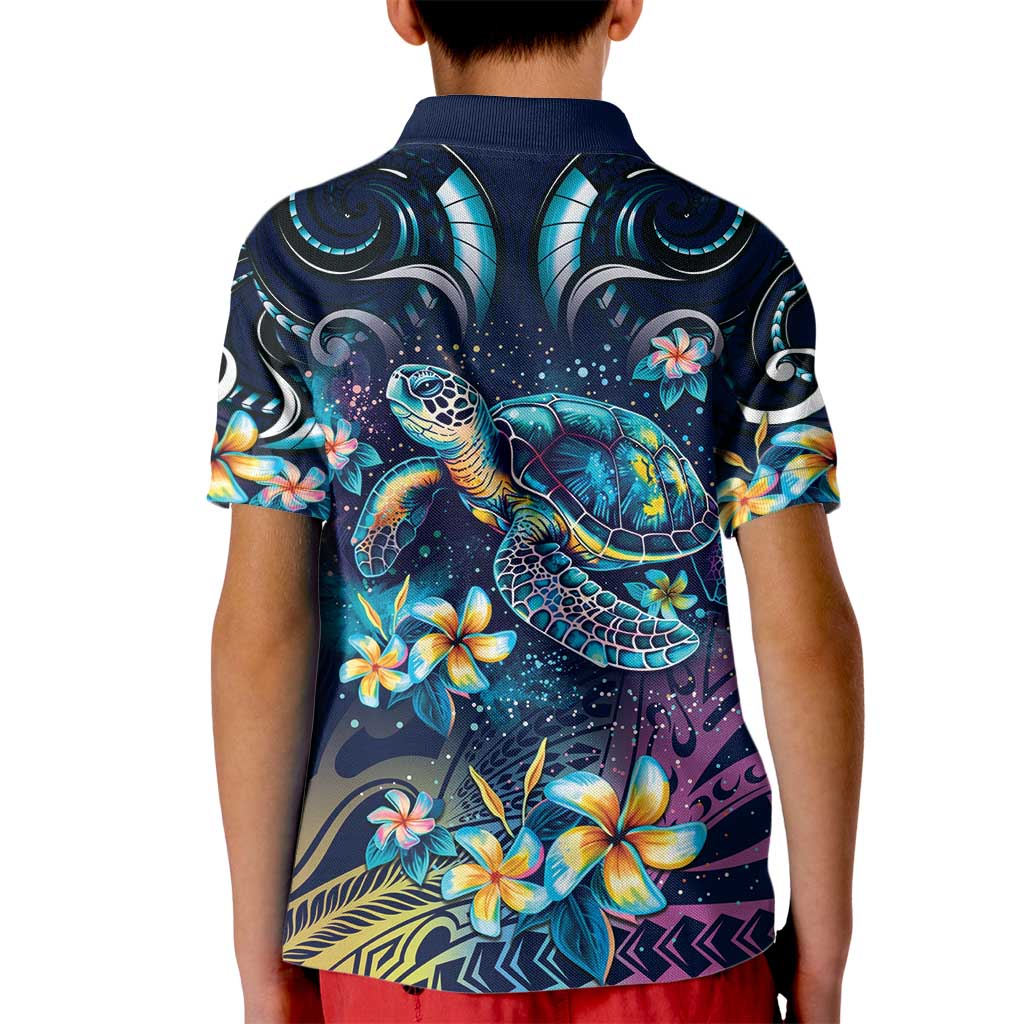 Plumeria Turtles Traditional Tribal Kid Polo Shirt
