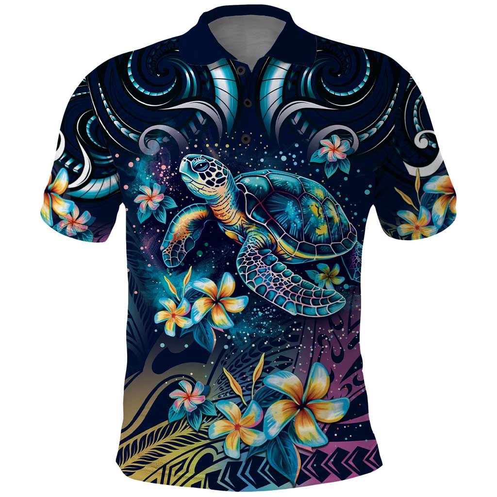 Plumeria Turtles Traditional Tribal Polo Shirt