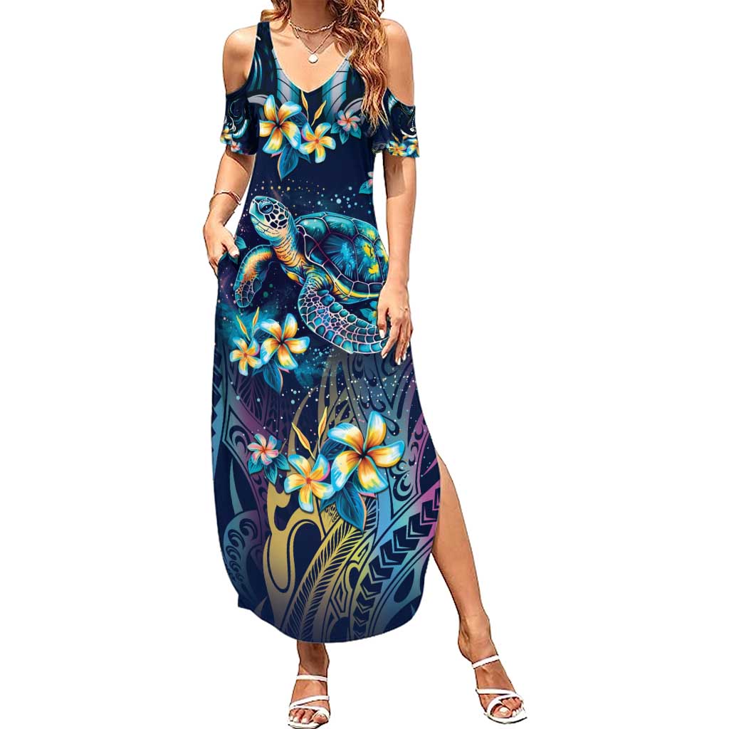 Plumeria Turtles Traditional Tribal Summer Maxi Dress