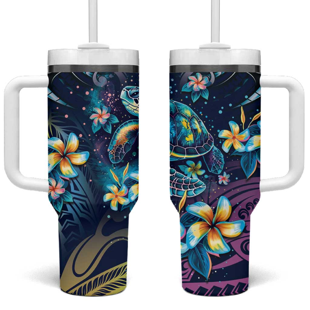 Plumeria Turtles Traditional Tribal Tumbler With Handle