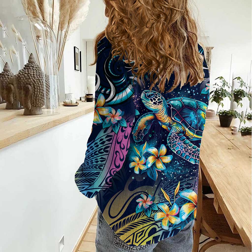 Plumeria Turtles Traditional Tribal Women Casual Shirt