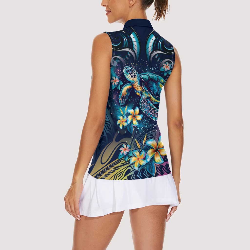 Plumeria Turtles Traditional Tribal Women Sleeveless Polo Shirt
