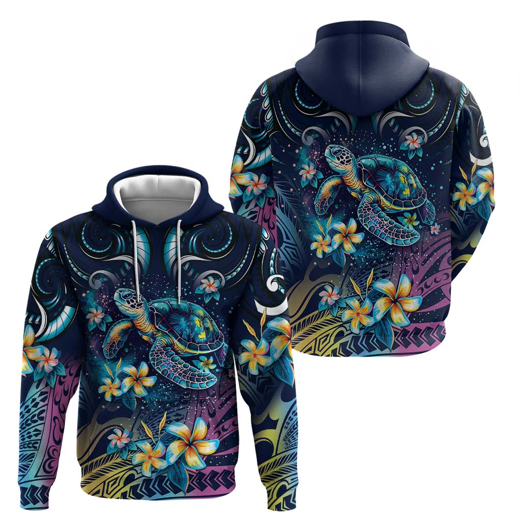 Plumeria Turtles Traditional Tribal Zip Hoodie