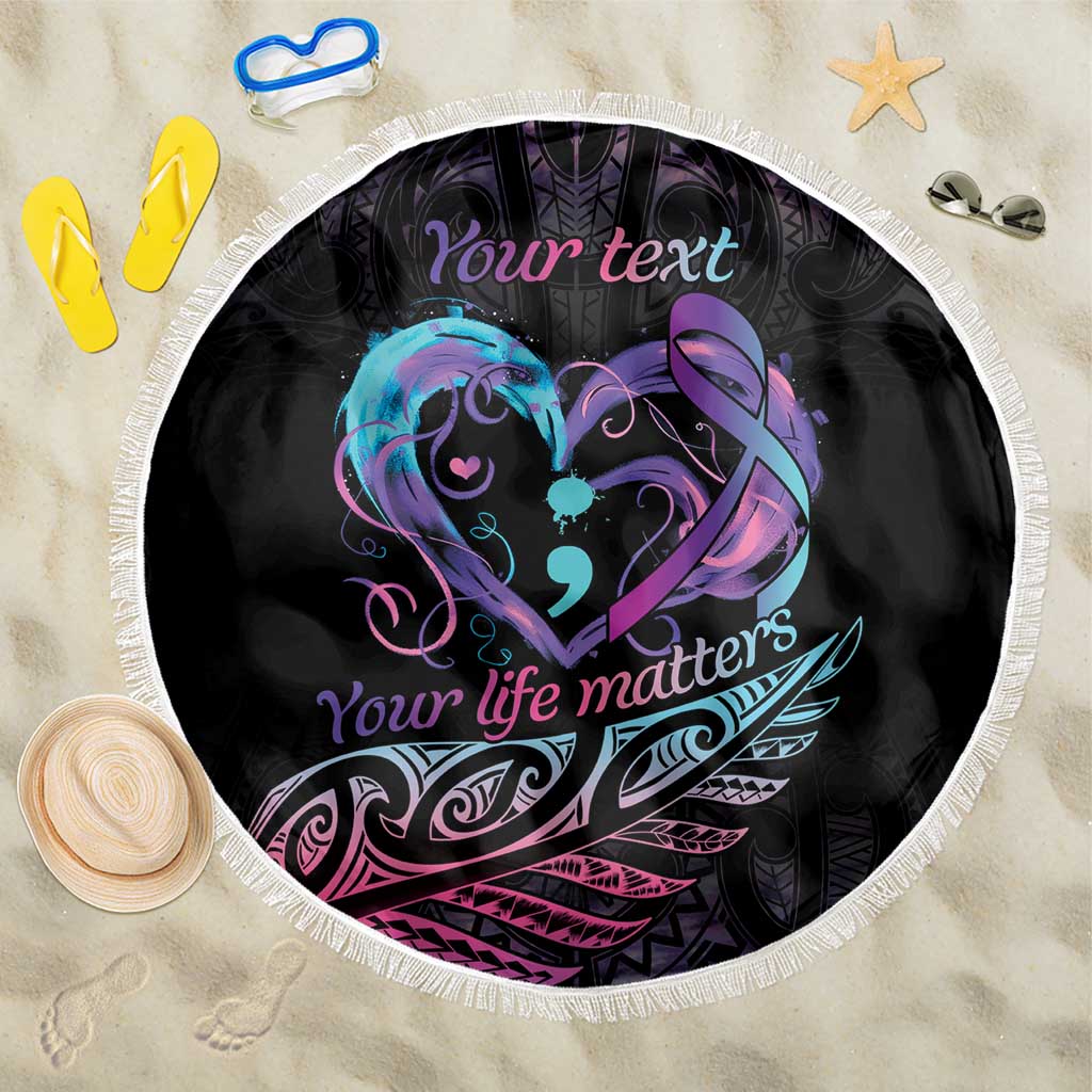 Personalised Your Life Matters Beach Blanket Suicide Prevention Awareness Semicolon Heart