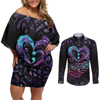 Personalised Your Life Matters Couples Matching Off Shoulder Short Dress and Long Sleeve Button Shirt Suicide Prevention Awareness Semicolon Heart