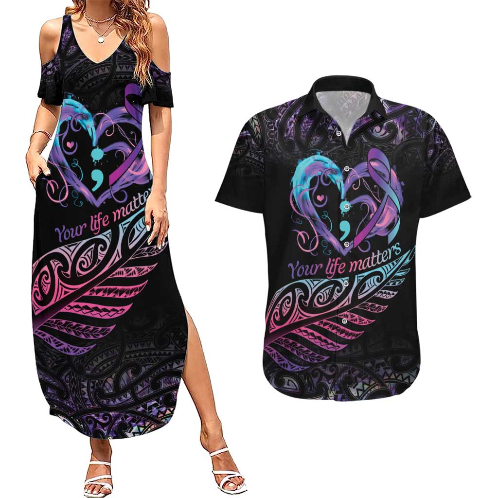Personalised Your Life Matters Couples Matching Summer Maxi Dress and Hawaiian Shirt Suicide Prevention Awareness Semicolon Heart