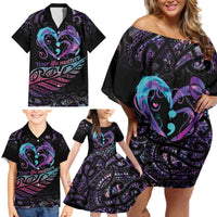 Personalised Your Life Matters Family Matching Off Shoulder Short Dress and Hawaiian Shirt Suicide Prevention Awareness Semicolon Heart