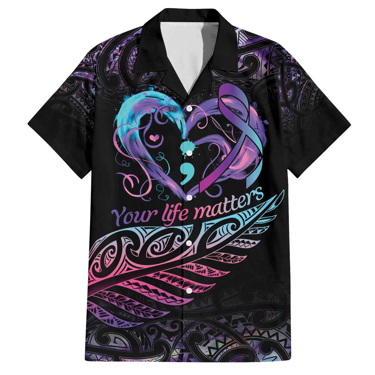 Personalised Your Life Matters Family Matching Puletasi and Hawaiian Shirt Suicide Prevention Awareness Semicolon Heart