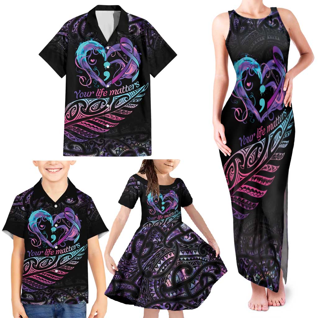 Personalised Your Life Matters Family Matching Tank Maxi Dress and Hawaiian Shirt Suicide Prevention Awareness Semicolon Heart