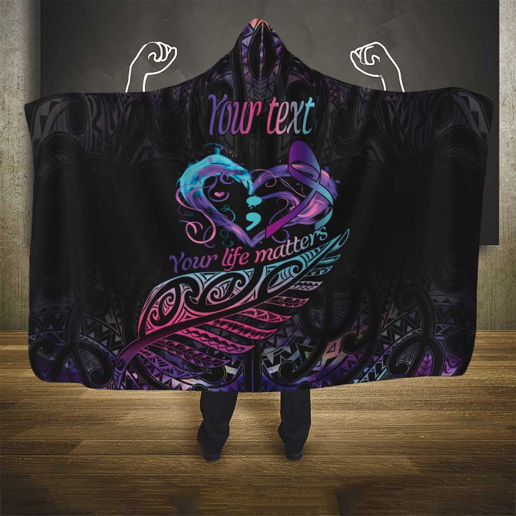 Personalised Your Life Matters Hooded Blanket Suicide Prevention Awareness Semicolon Heart