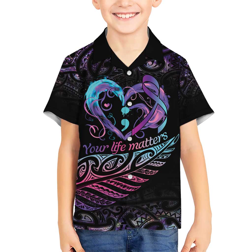Personalised Your Life Matters Kid Hawaiian Shirt Suicide Prevention Awareness Semicolon Heart