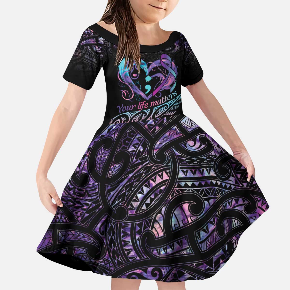 Personalised Your Life Matters Kid Short Sleeve Dress Suicide Prevention Awareness Semicolon Heart