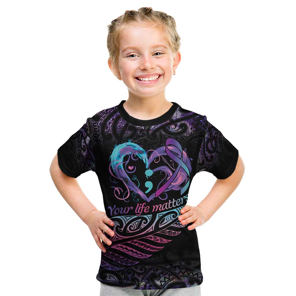 Personalised Your Life Matters Kid T Shirt Suicide Prevention Awareness Semicolon Heart