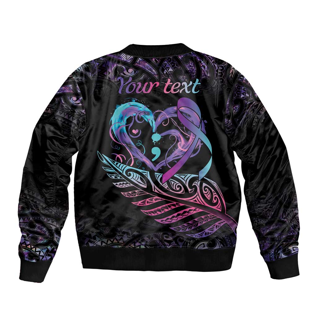 Personalised Your Life Matters Sleeve Zip Bomber Jacket Suicide Prevention Awareness Semicolon Heart