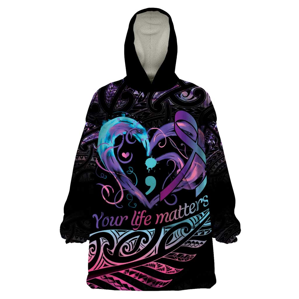 Personalised Your Life Matters Wearable Blanket Hoodie Suicide Prevention Awareness Semicolon Heart