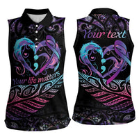 Personalised Your Life Matters Women Sleeveless Polo Shirt Suicide Prevention Awareness Semicolon Heart