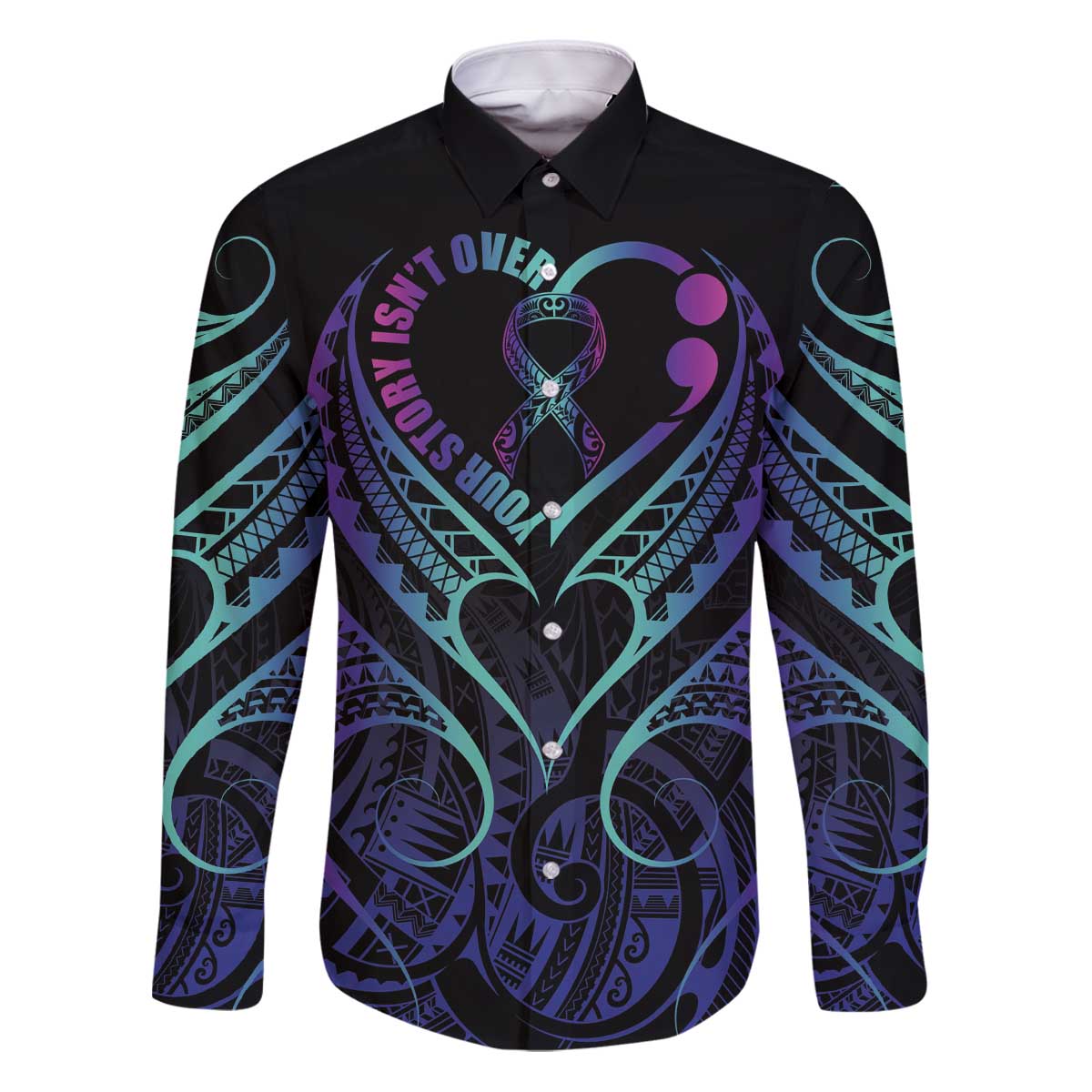 Personalised Your Story Isn't Over Family Matching Puletasi and Hawaiian Shirt Suicide Prevention Awareness Semicolon Heart