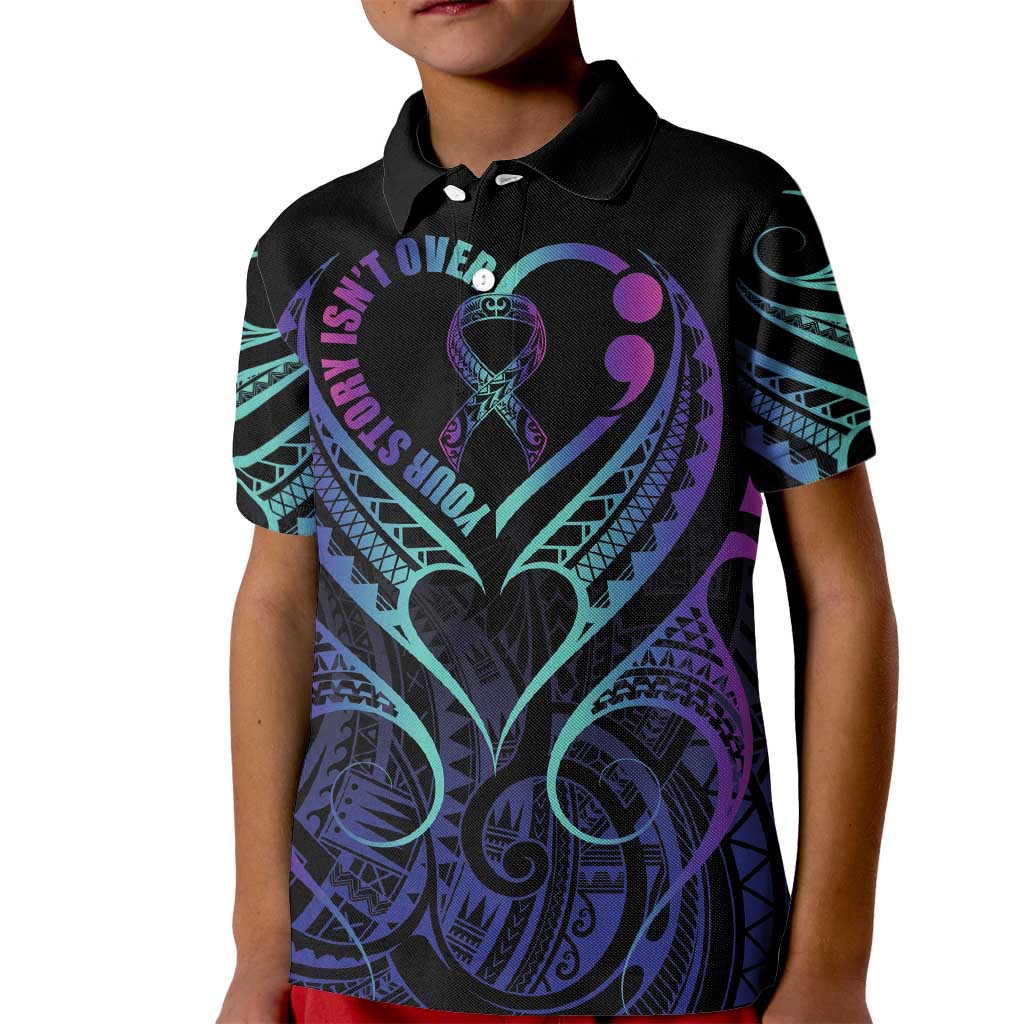 Personalised Your Story Isn't Over Kid Polo Shirt Suicide Prevention Awareness Semicolon Heart