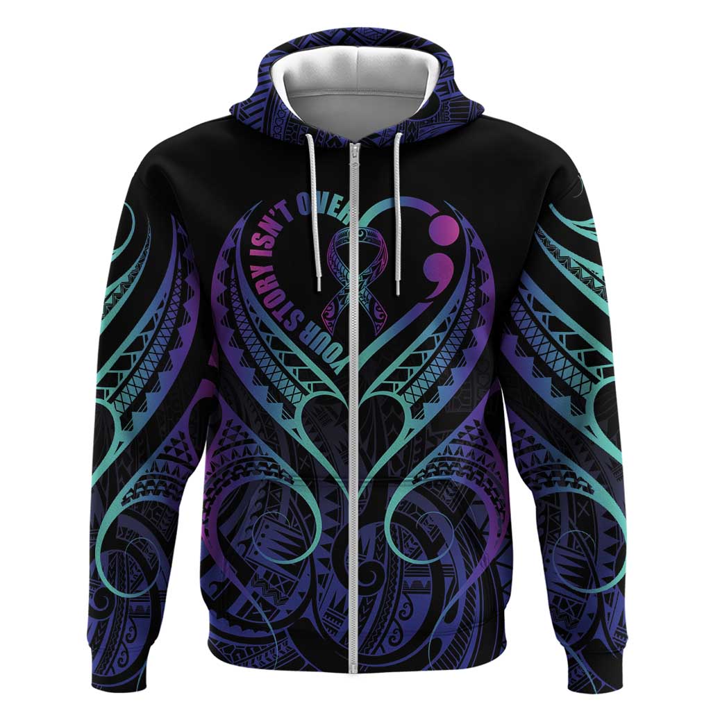 Personalised Your Story Isn't Over Zip Hoodie Suicide Prevention Awareness Semicolon Heart