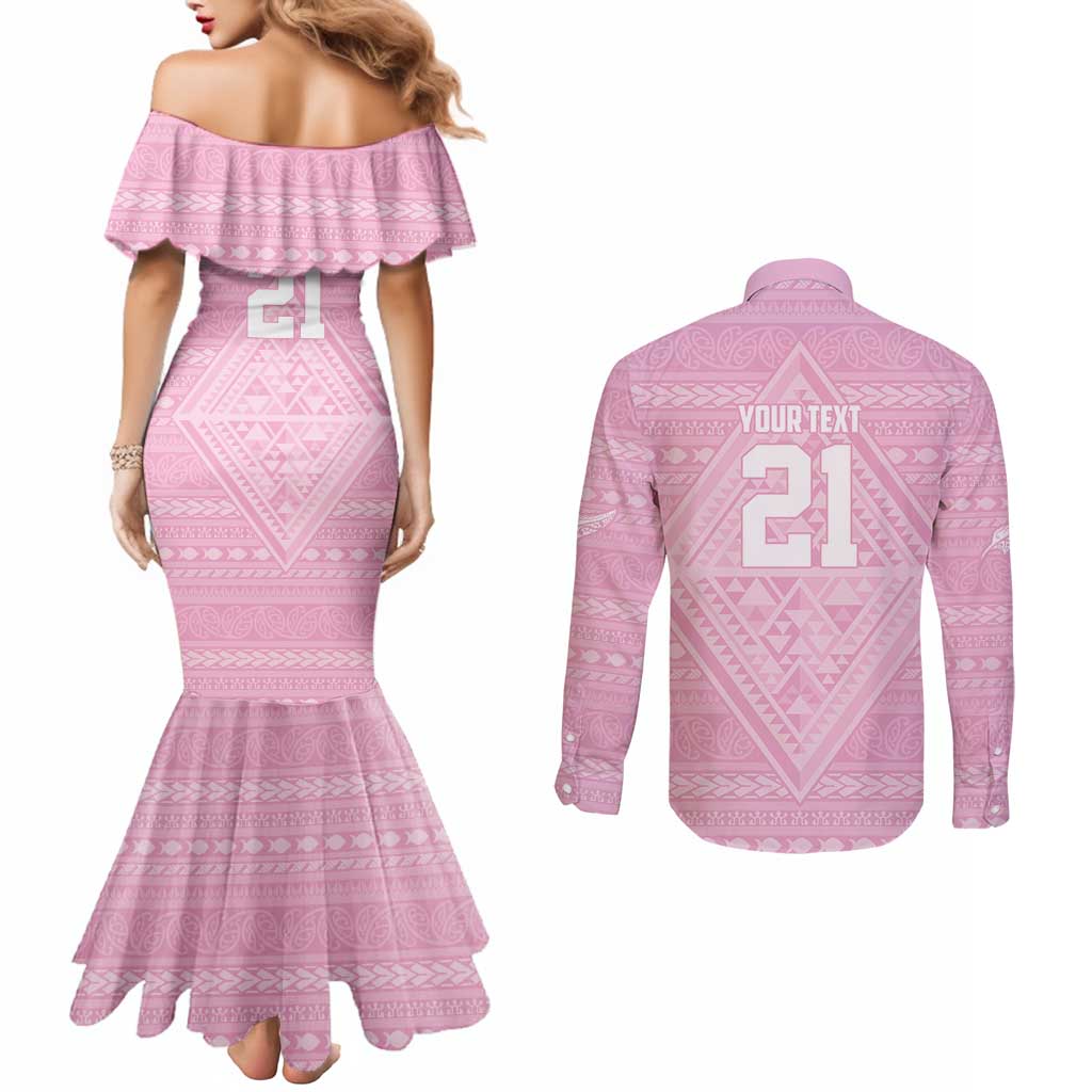 Custom New Zealand Basketball Indigenous Couples Matching Mermaid Dress and Long Sleeve Button Shirt - Polynesian Pride
