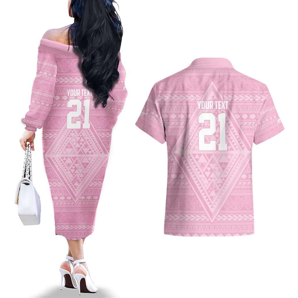 Custom New Zealand Basketball Indigenous Couples Matching Off The Shoulder Long Sleeve Dress and Hawaiian Shirt - Polynesian Pride