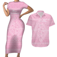 Custom New Zealand Basketball Indigenous Couples Matching Short Sleeve Bodycon Dress and Hawaiian Shirt LT9 Pink - Polynesian Pride