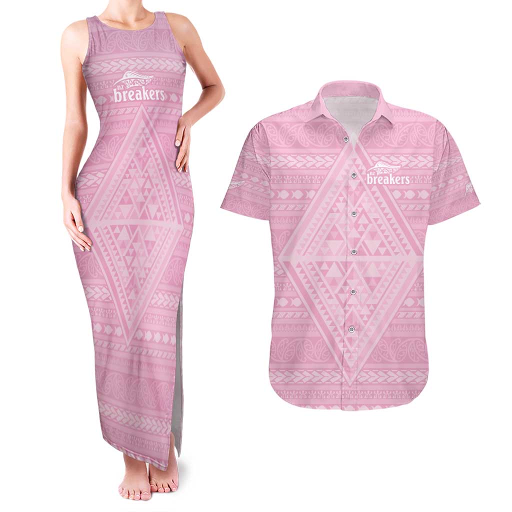 Custom New Zealand Basketball Indigenous Couples Matching Tank Maxi Dress and Hawaiian Shirt LT9 Pink - Polynesian Pride