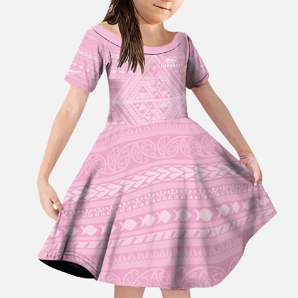 Custom New Zealand Basketball Indigenous Family Matching Mermaid Dress and Hawaiian Shirt LT9 Daughter's Dress Pink - Polynesian Pride