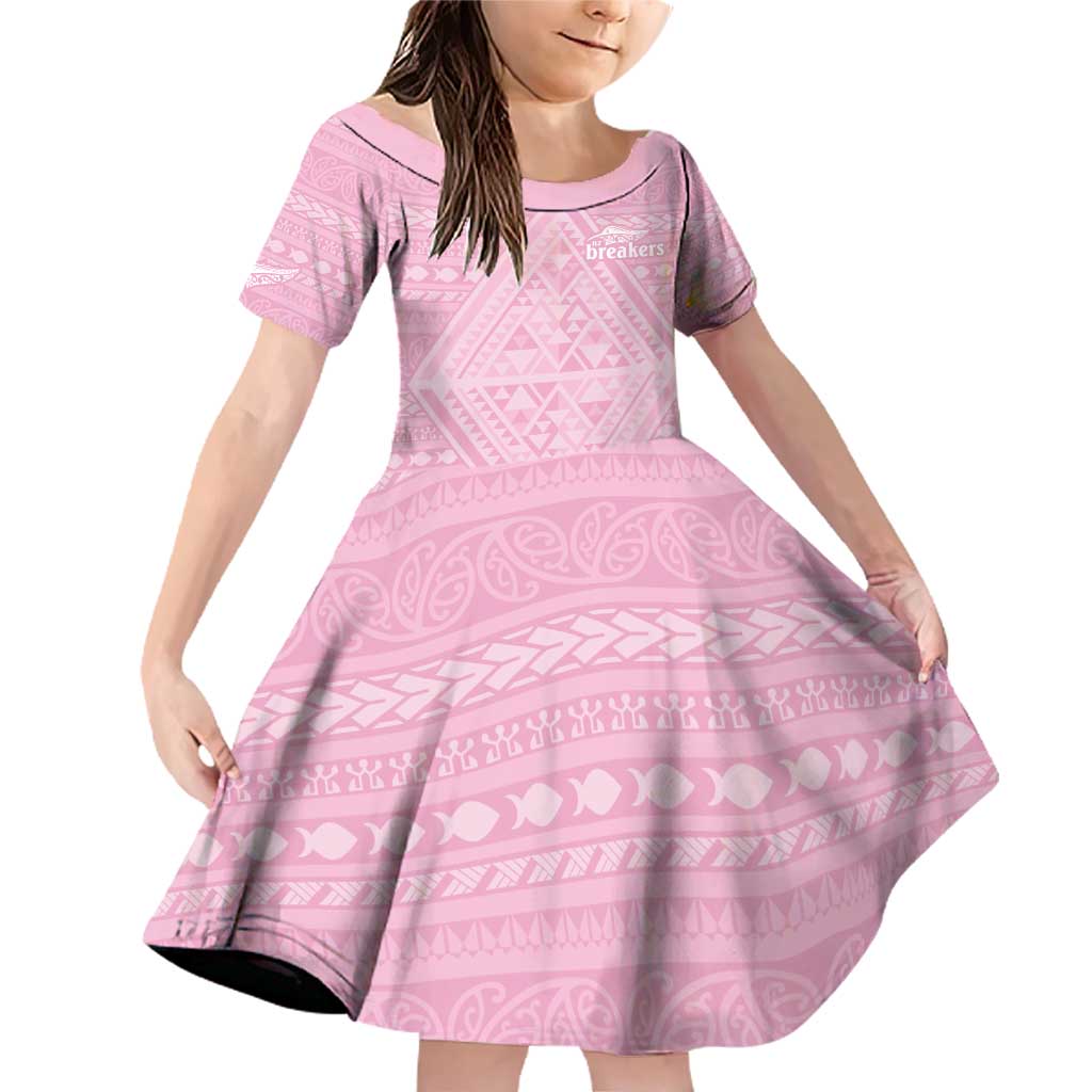 Custom New Zealand Basketball Indigenous Family Matching Off Shoulder Short Dress and Hawaiian Shirt LT9 Daughter's Dress Pink - Polynesian Pride