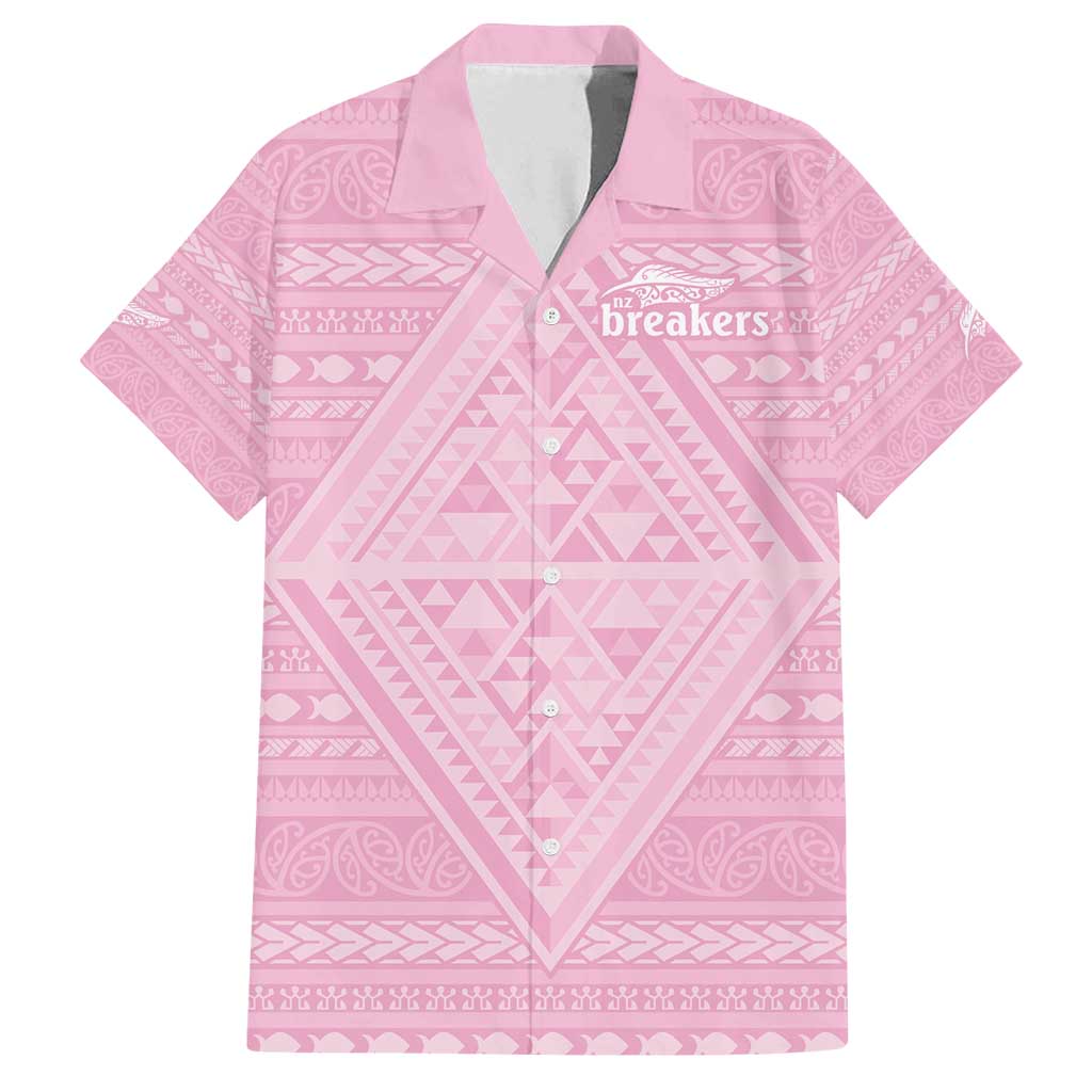 Custom New Zealand Basketball Indigenous Family Matching Off Shoulder Short Dress and Hawaiian Shirt LT9 Dad's Shirt - Short Sleeve Pink - Polynesian Pride