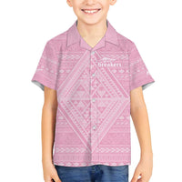 Custom New Zealand Basketball Indigenous Family Matching Off Shoulder Short Dress and Hawaiian Shirt LT9 Son's Shirt Pink - Polynesian Pride