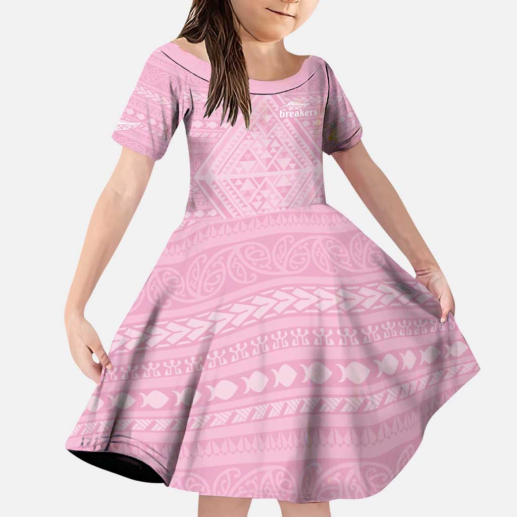 Custom New Zealand Basketball Indigenous Family Matching Puletasi and Hawaiian Shirt LT9 Daughter's Dress Pink - Polynesian Pride