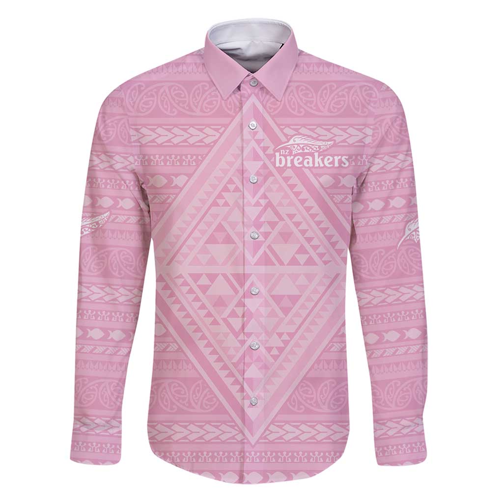 Custom New Zealand Basketball Indigenous Family Matching Puletasi and Hawaiian Shirt LT9 Dad's Shirt - Long Sleeve Pink - Polynesian Pride