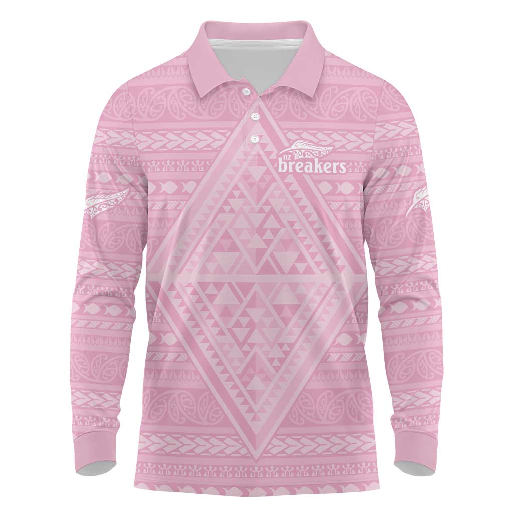 Custom New Zealand Basketball Indigenous Long Sleeve Polo Shirt - Polynesian Pride