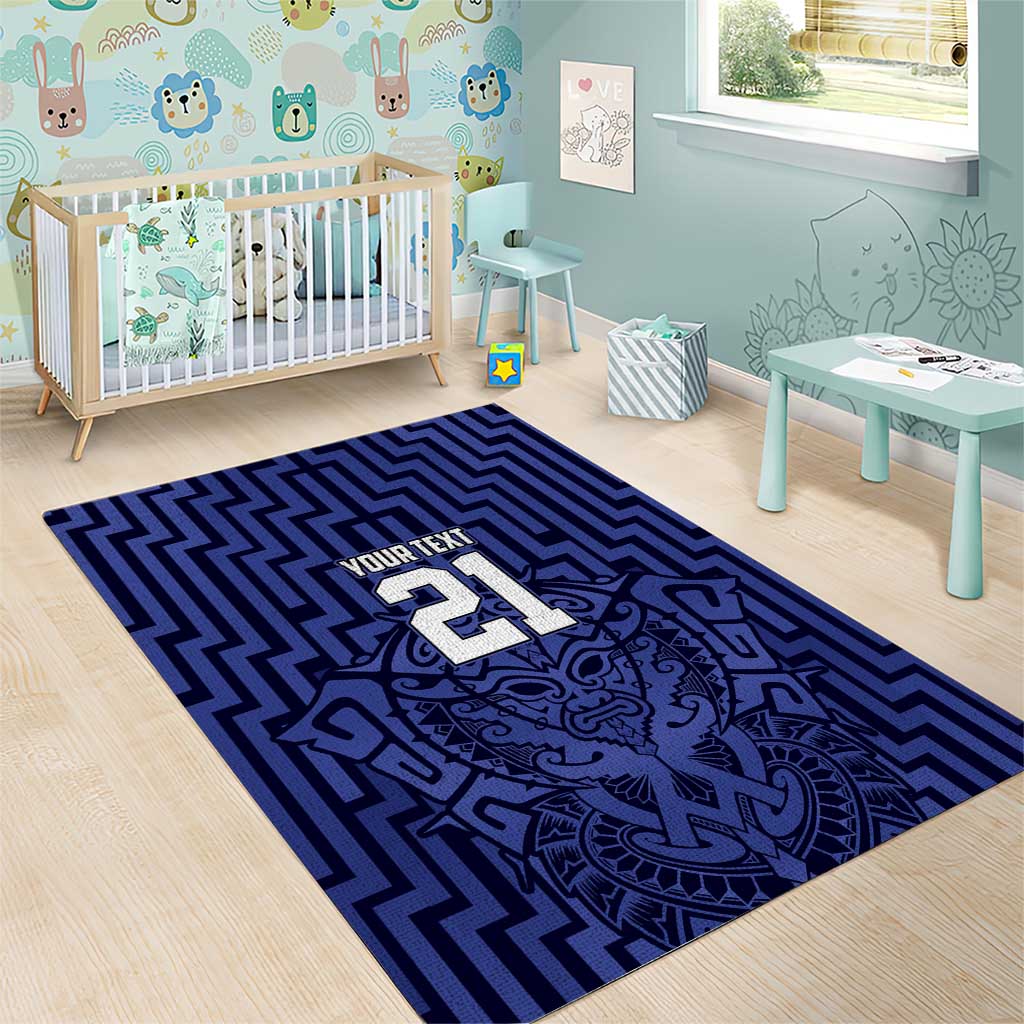 Custom Basketball New Zealand Area Rug Blue Maori Ta Moko Indigenous - Polynesian Pride