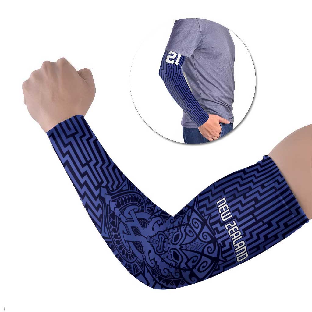 Custom Basketball New Zealand Arm Sleeves Blue Maori Ta Moko Indigenous - Polynesian Pride