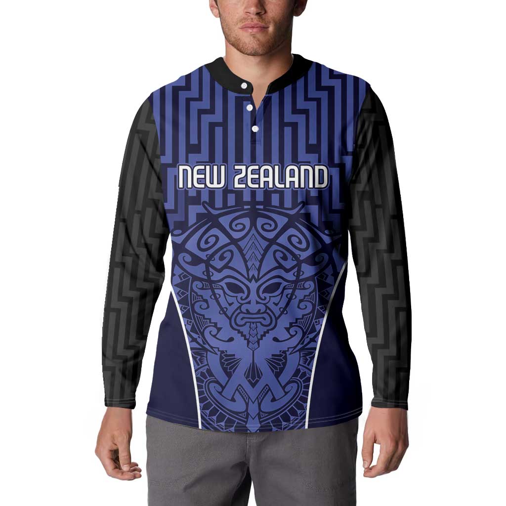 Custom Basketball New Zealand Button Sweatshirt Blue Maori Ta Moko Indigenous LT9 - Polynesian Pride