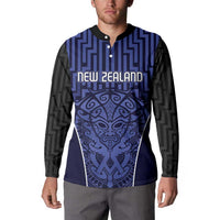 Custom Basketball New Zealand Button Sweatshirt Blue Maori Ta Moko Indigenous LT9 - Polynesian Pride